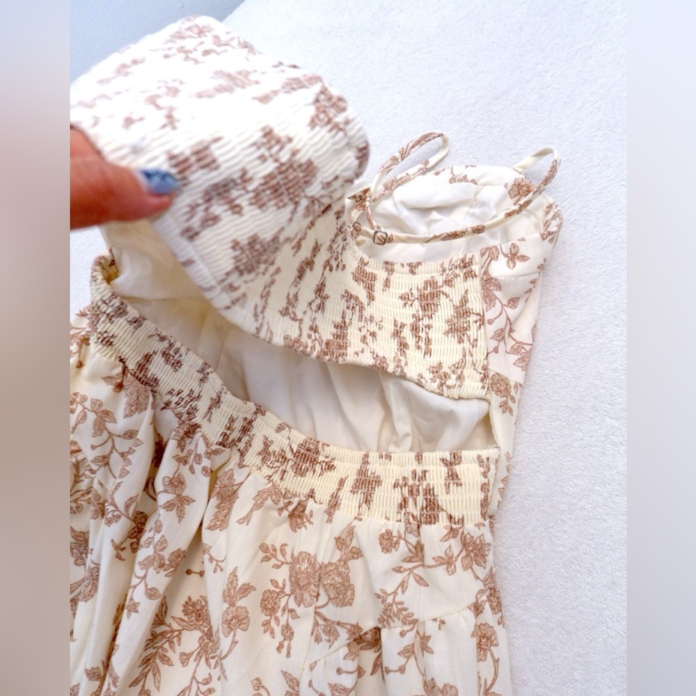 Altar'd State Floral Midi Dress in Cream and Brown - Picture 3 of 9